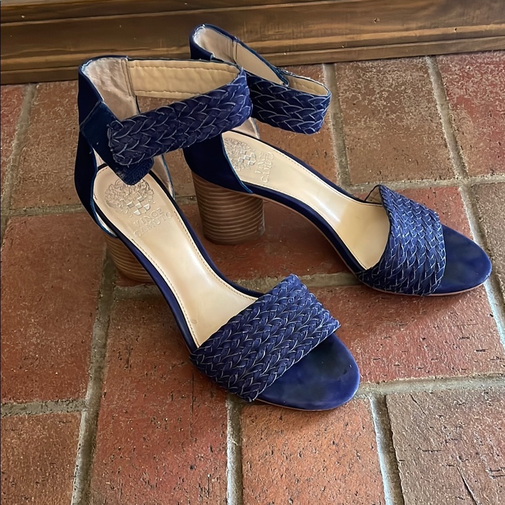 Vince Camuto Blue Heels with Ankle Strap and Woven Texture